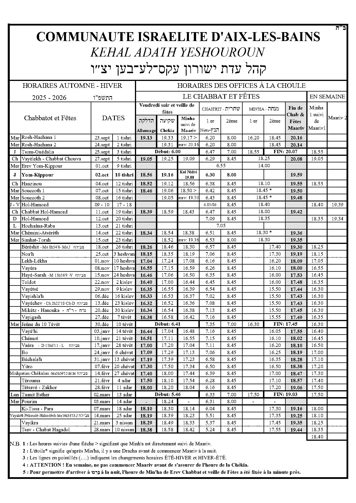 tableau automne hiver 2025 2026